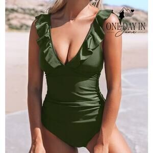 Cupshe Ruffle Shoulder Tummy Control One Piece Swimsuit Size M